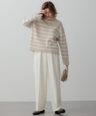 23区 S 【Oggi2月号掲載/洗える】ウールカシミヤ ボーダー ニット ベージュ×オフ