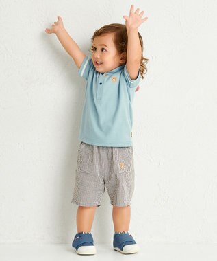 MIKI HOUSE HOT BISCUITS 【70-110cm】 くま耳 セーラーカラー半袖Tシャツ ストームブルー