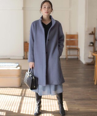 組曲 スタンドカラーシャギーコート チャコールグレー系