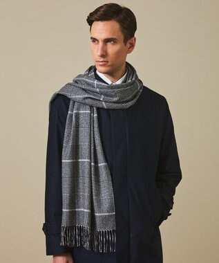  【カシミヤ100％】 幅広 マフラー_グレンチェック柄(40×180)