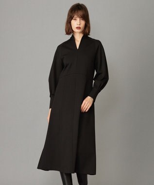 ICB 【洗える】 レーヨンストレッチポンチ フレアワンピース ブラック系