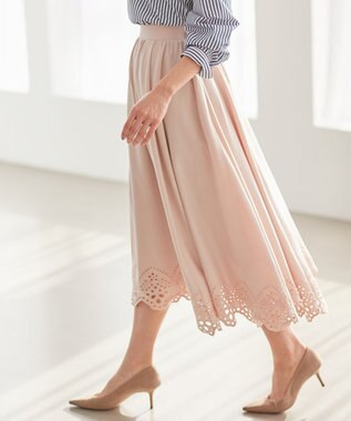 組曲 【洗える】ハイカウントジャージー フレアスカート ベージュ系