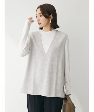 Green Parks ＳＥＴ２点　カットツイードベスト＋プルオーバー Light Gray