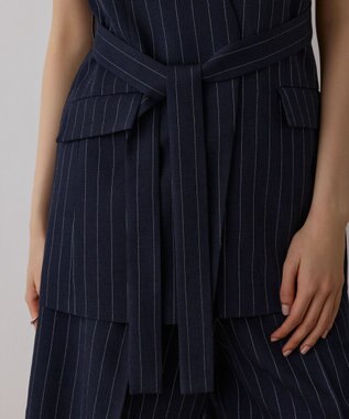 GRACE CONTINENTAL ストライプノーカラージレ ネイビー