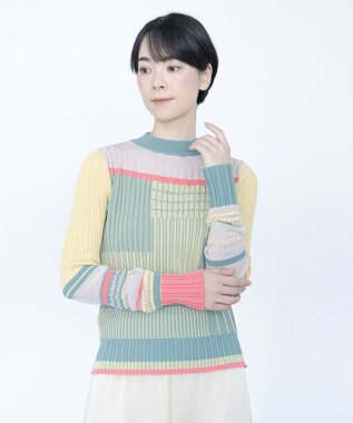 COQ CONCORD カラーブロックリブニット イエロー