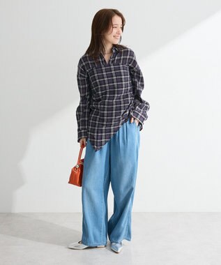 Green Parks スカーフ付チェックシャツ Charcoal Gray