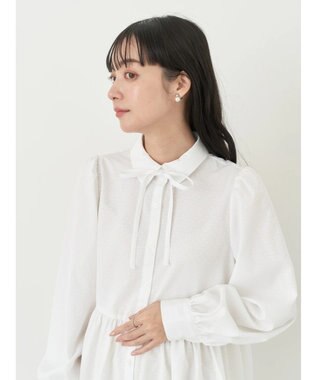 earth music&ecology リボン付き切り替えギャザーシャツチュニック Off White