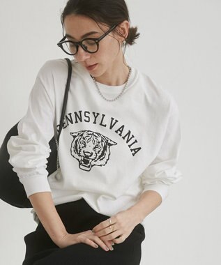 WEGO 【ANGIE VINTAGE】GILDAN カレッジロゴ オーバーサイズ プリント ロンT ホワイトその他