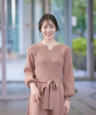 Tiaclasse 【洗える】パフ袖ニットワンピース ピンク