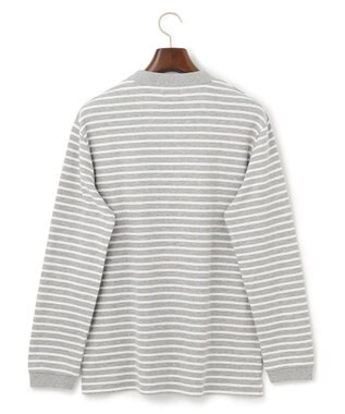 J.PRESS MEN ワッフルボーダー ロングTシャツ グレー系1