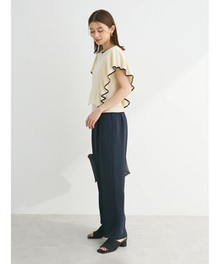 Green Parks 配色フリルニットプルオーバー Off White