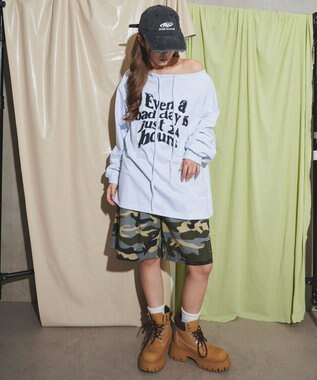 WEGO ドローストリングロゴオフショル 杢グレー