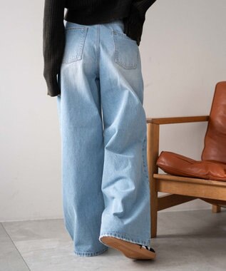 WEGO 【ウエスト調整付き】ウエストフックデニムワイドパンツ デニム淡色