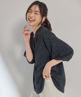 ANY ドルマンスキッパードットブラウス ネイビー系