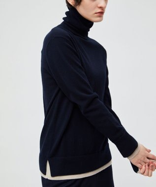 BEIGE， 【洗える】POMPE / ウールカシミヤタートルネックニット Navy×Taupe
