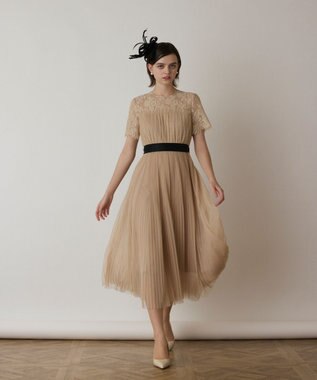 GRACE CONTINENTAL チュールプリーツドレス ベージュ