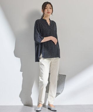 ANY ドルマンスキッパードットブラウス ネイビー系