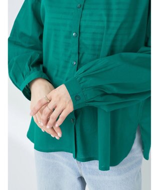 earth music&ecology コットンボイルギャザーシャツ Green