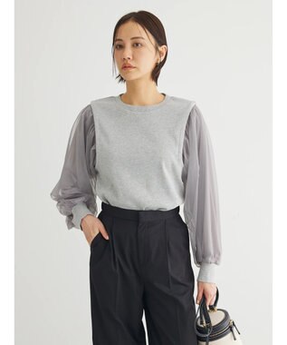 Green Parks 袖チュールドッキングリブプルオーバー Gray