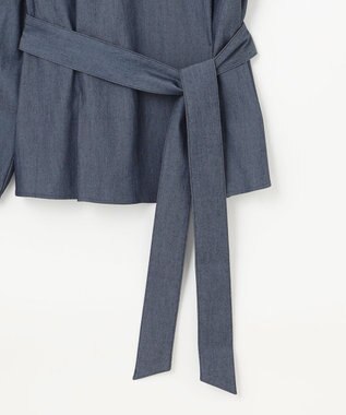 自由区 S 【セットアップ対応・洗える】ドレープツイルプルオーバー ブラウス ネイビーシャンブレー