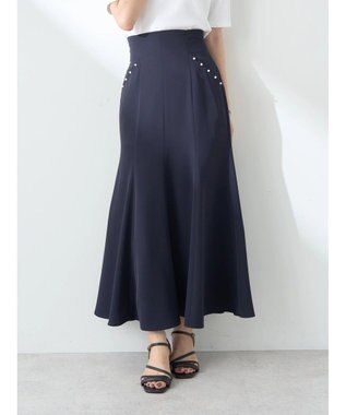 earth music&ecology パール付きマーメイドスカート Dark Navy
