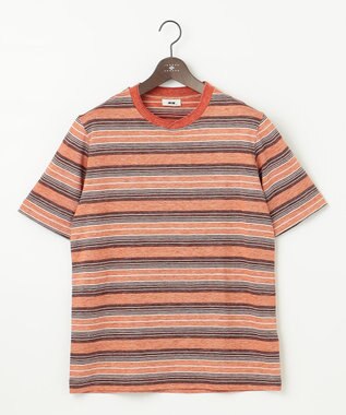 JOSEPH ABBOUD 【吸水速乾】リネンマルチボーダー Tシャツ オレンジ系2