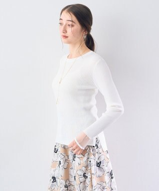 YECCA VECCA 袖口シアーリブニット Off White