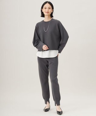 自由区 L 【セットアップ対応・洗える】レーヨンストレッチプルオーバー ニット ダークグレー