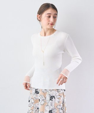 YECCA VECCA 袖口シアーリブニット Off White