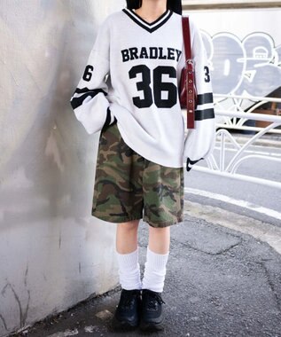 WEGO ナンバリングジャガードVネックニット ホワイト