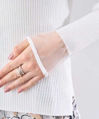 YECCA VECCA 袖口シアーリブニット Off White