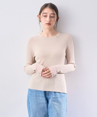 YECCA VECCA 袖口シアーリブニット Light Beige