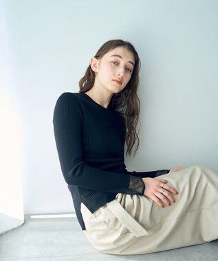 YECCA VECCA 袖口シアーリブニット Black
