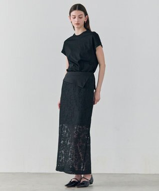 BEIGE， FLUORITE / 異素材コンビ レーススカート Black