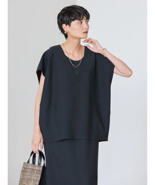 AMERICAN HOLIC クレープジョーゼットＶネックベスト Black