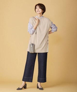 J.PRESS LADIES L 【洗える】 10oz Stretch Denim セミワイド パンツ ネイビー系