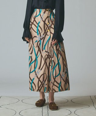 GRACE CONTINENTAL ベルトプリントアシメプリーツスカート ベージュ