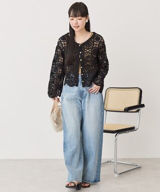 AMERICAN HOLIC クロシェニットVネックカーディガン Black