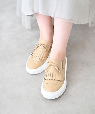 Pointer 日本製 本革タッセルスニーカー ベージュ