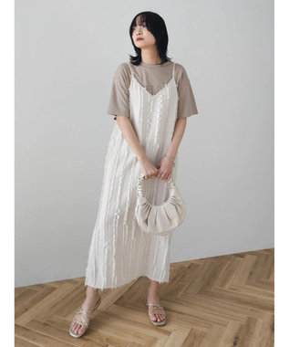 Green Parks フェザージャガードキャミワンピース Ecru