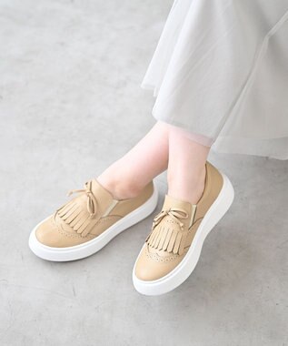 Pointer 日本製 本革タッセルスニーカー ベージュ