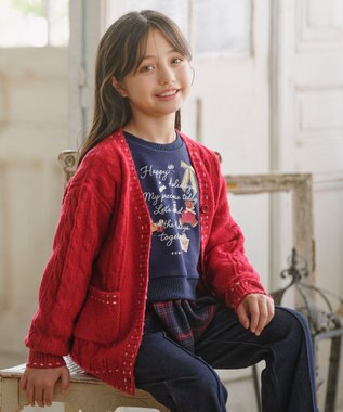 組曲 KIDS 【S-Lサイズ】 ケーブルニットカーディガン レッド