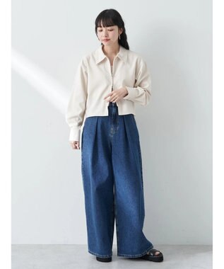 earth music&ecology ジップショートシャツ Light Gray