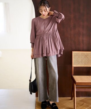 ANY SIS 【洗える】セミワイド デニムパンツ グレー