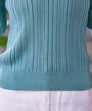 Tiaclasse L 【洗える】パフスリーブ透かし編みニットトップス ミント