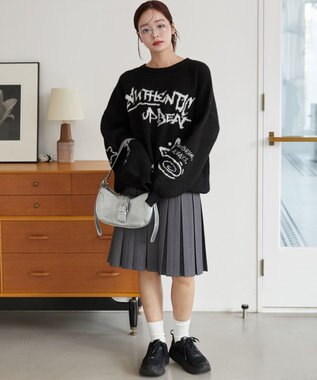 WEGO フラッフィーグラフィックBIGニットプルオーバー ブラック