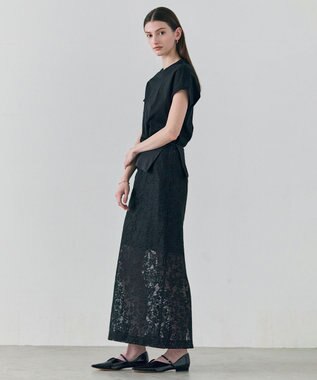 BEIGE， FLUORITE / 異素材コンビ レーススカート Black