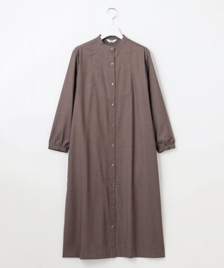 J.PRESS LADIES L 【洗える】T/Rウォッシャブルギャバ バンドカラー ワンピース モカ系