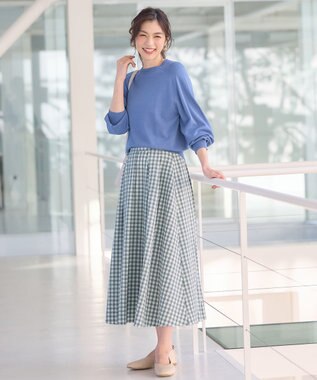 ANY 【ウエストゴム】ギンガムフレアスカート グリーンギンガム