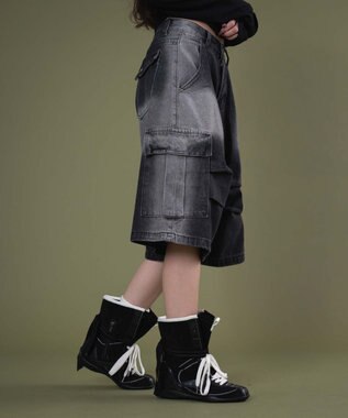 WEGO フラップポケットニータックカーゴハーフパンツ ブラック